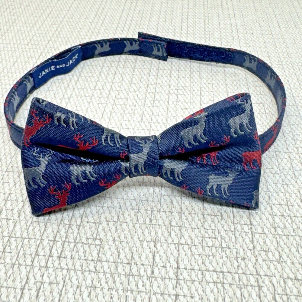 Janie and Jack Bow Tie Boys OS Navy Reindeer Holiday Festive Preppy Classic